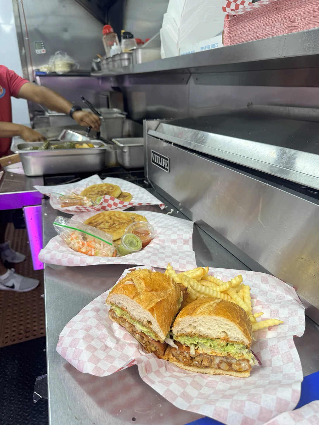 Fresh food being prepared inside the No Manches truck